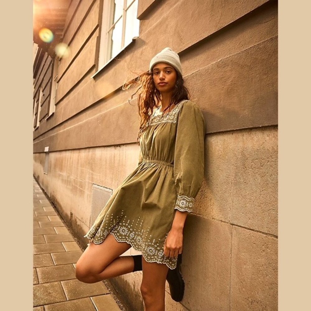 Madewell Earth Green Corduroy Mini Dress (Size L)